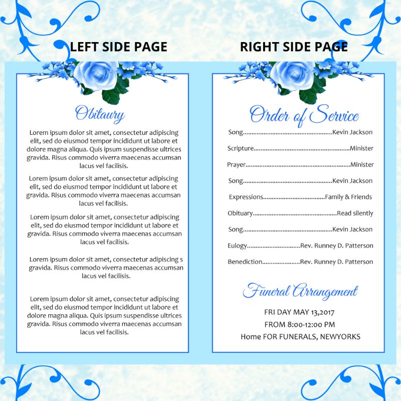 2 Page Graduated Step Fold Funeral Program Template Brochure Ocean Blue  Basketball Star • FuneralParlour