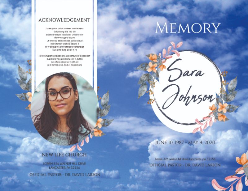 4P00054 Sky Background Fold Funeral Template Program Design - Obituary Store